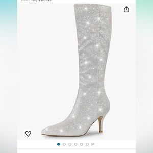 Sparkle glitter pointy toe stiletto heel knee high boots
